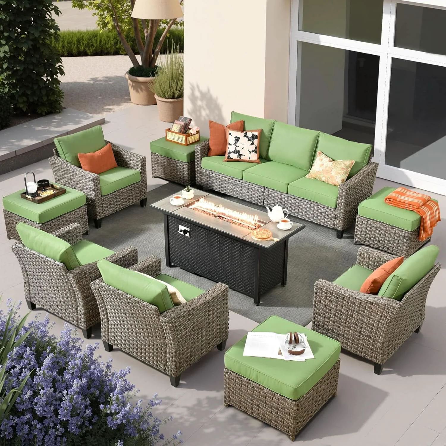 Enhanced 10 Piece Outdoor Patio Furniture Set with Fire Pit Artisan