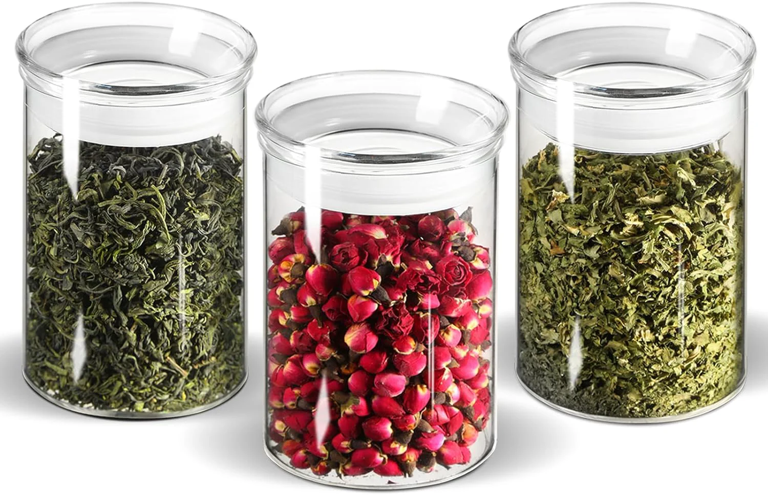 Safe Zens 15oz Glass Food Storage Jars Set of 3 Clear Glass Canisters with Airtight Lids Small Container Spice Jars for Kitchen Herbs Sugar Consistent