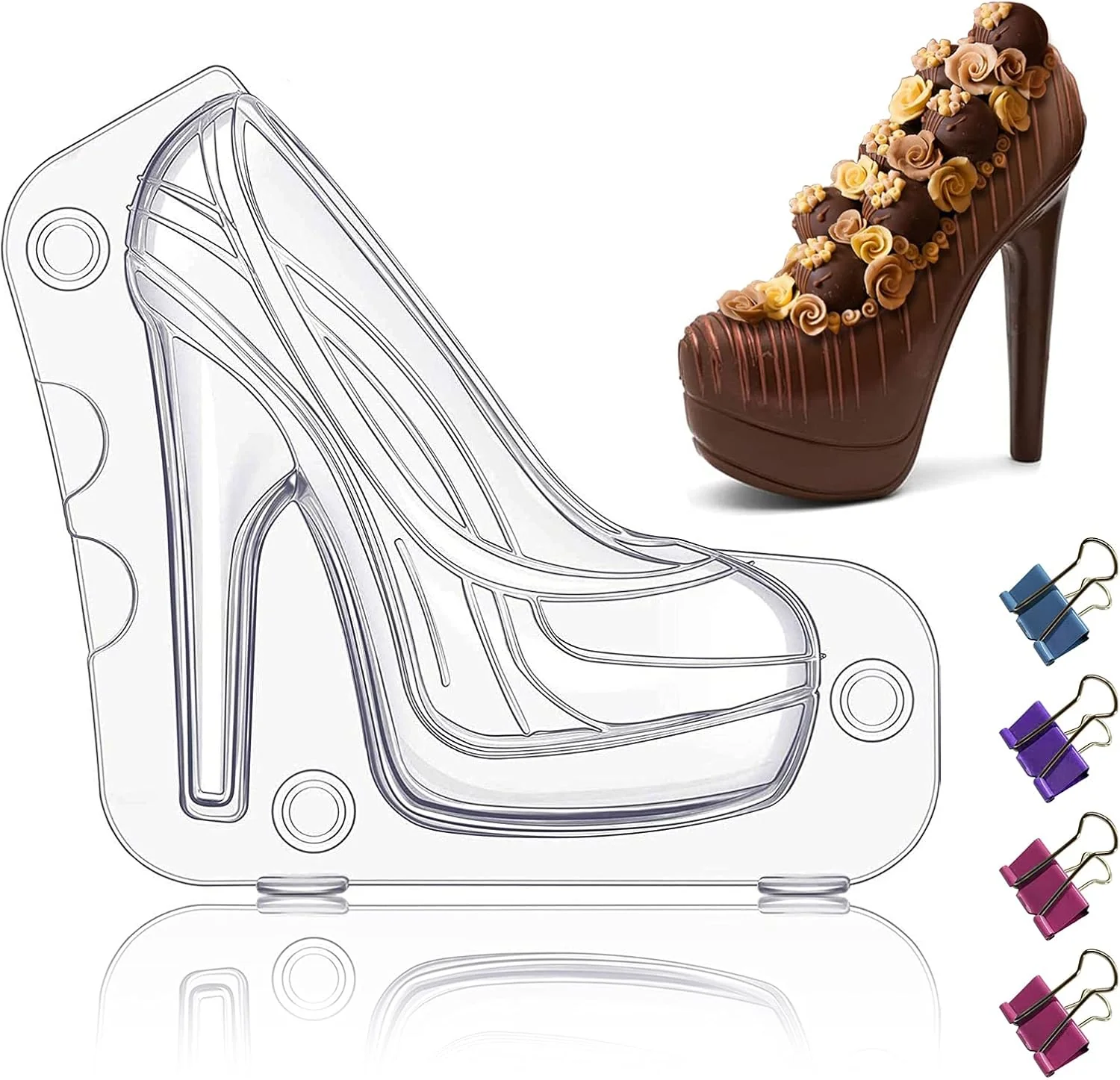 Luxury Sakolla High Heel Shoe Chocolate Molds 3D Shoe Candy Molds Large Thick Soled Stiletto Molds with 4 Clips Cake Decoration for Wedding Birthday Party Prestigious