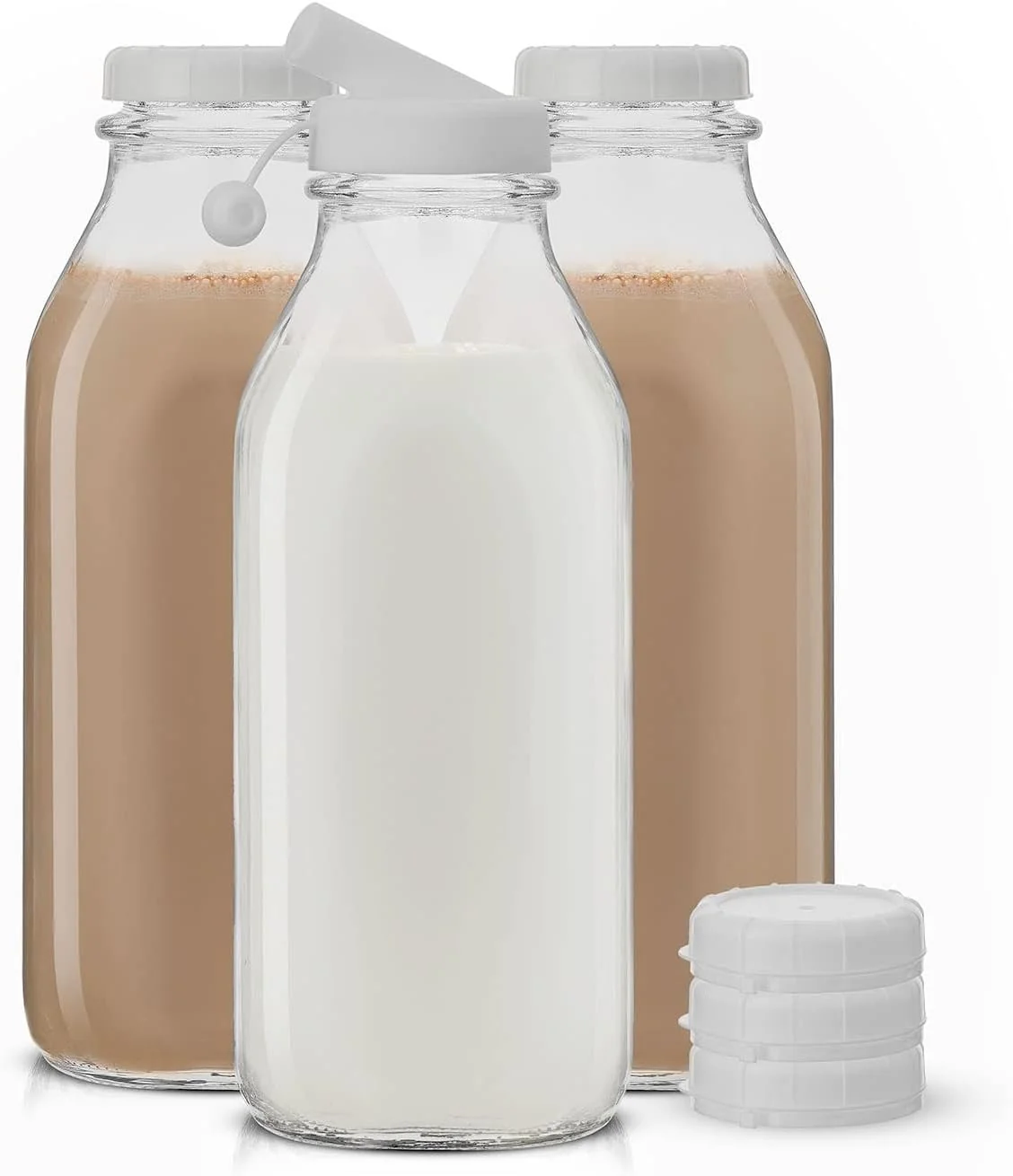 Effective JoyJolt Glass Milk Bottles with Lids and Pourer – 32 Oz 3 Pack Airtight Heavy Duty Reusable Glass Bottles Leakproof BPA- Food Grade Reliable