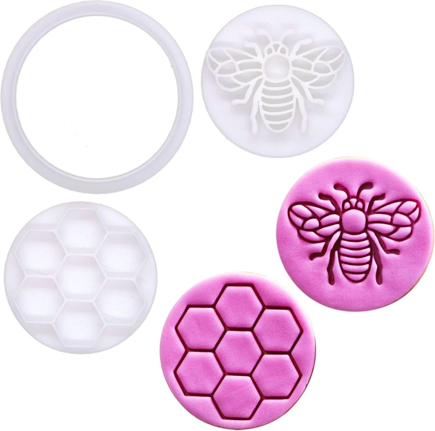 Next-Generation Bakerlogy Queen Bee – Mini 2 Cookie Cutter Stamp Set – Honey Bee Honeycomb Design for Easter Spring Cookies Cupcakes Fondant Decorations Quality