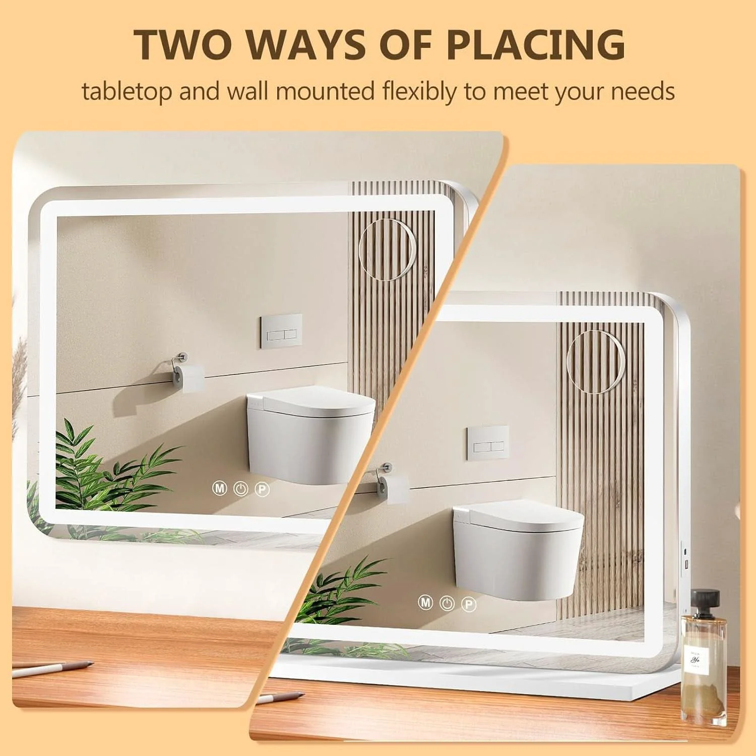Dependable 23×18 Inch Vanity Mirror With LED Three Color Dimmable Lights Detailed