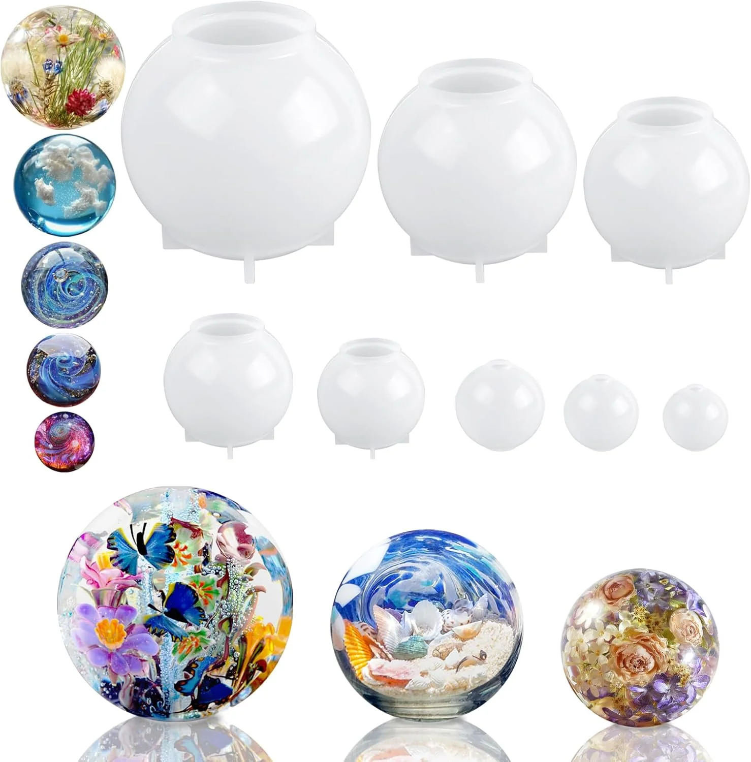 Fine Crafted Kisrel Sphere Resin Molds 8 PCS Sphere Silicone Mold Upgraded 3D Seamless Epoxy Molds，Large Ball Shape Flower Resin Mold for Home Decor Secure