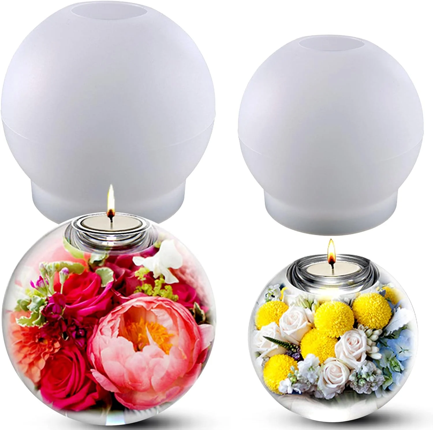 Contemporary 2 Pcs Tealight Candle Holder Resin Molds Set of Large Small Sphere Candlestick Silicone Molds for DIY Round Crystals Ball Candle Vessels Craft Long-Lasting