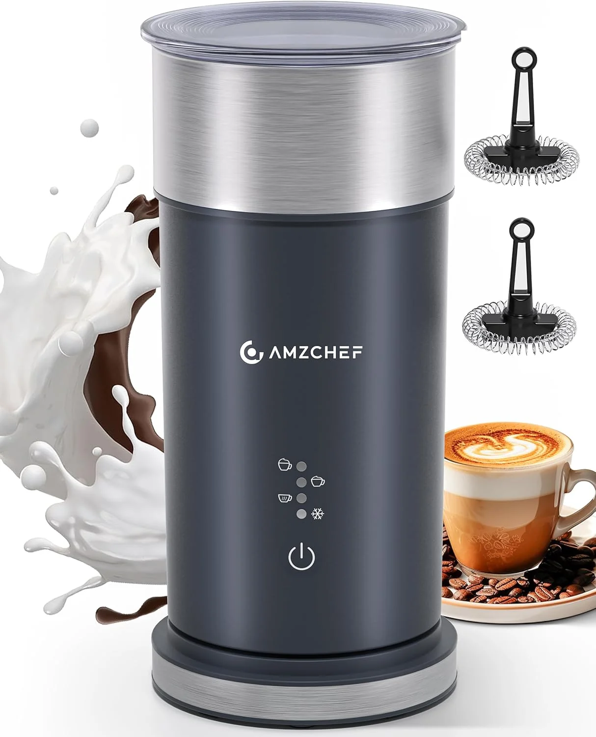 Dependable IPX6 Waterproof Electric Milk Frother and Steamer – 4-in-1 Coffee Frother for Hot Cold Foam Single-Button Control Quick 80s Frothing High-End