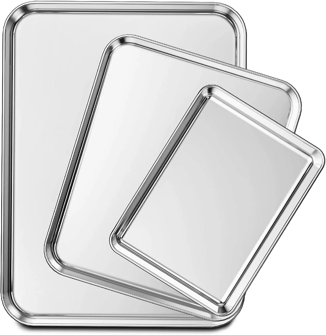 Modern Wildone Baking Sheet Set of 3 Stainless Steel Cookie Sheet Baking Sheet Pan 9 12 16 Inch Non Toxic Heavy Duty Easy Clean Outstanding