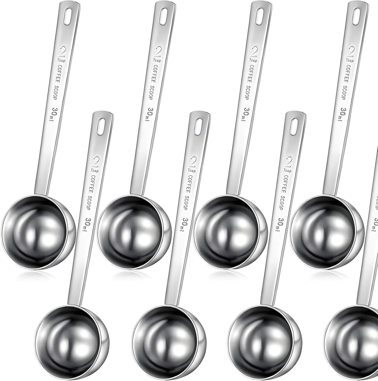 Superior Geiserailie 8 Pieces 2 Tablespoon Scoops with Long Handle 30 ml Stainless Steel Measuring Spoon for Coffee Milk Fruit Powder Loose Tea Dry Outstanding