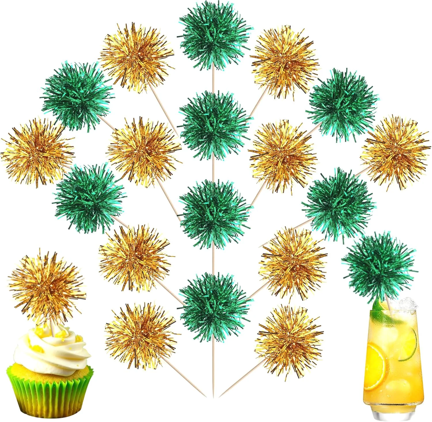 Sophisticated 40 PCS Foil Firework Cupcake Toppers Fireworks Cupcake Picks Sparkle Tinsel Cake Decorations Cocktail Fruit Toothpick for Firework Theme Birthday Trendy