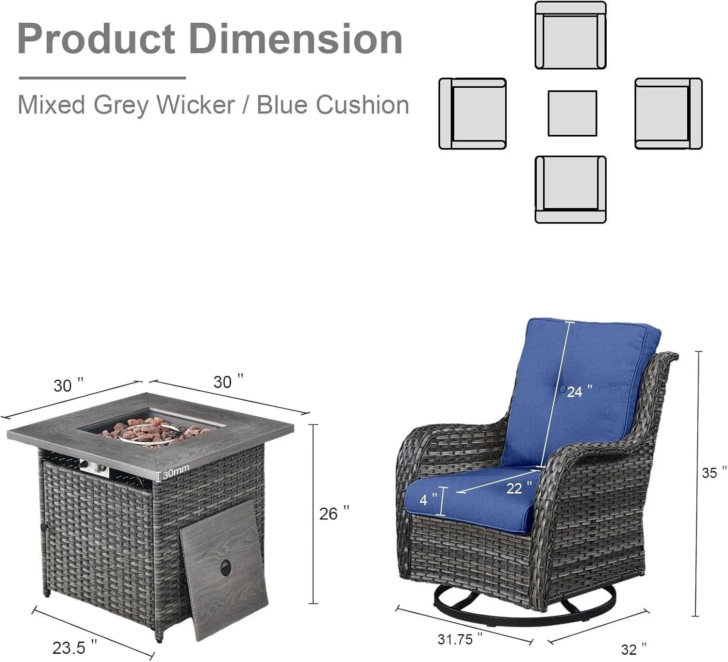 Flexible 5 Piece Patio Wicker Set With Propane Fire Pit Table Fashionable