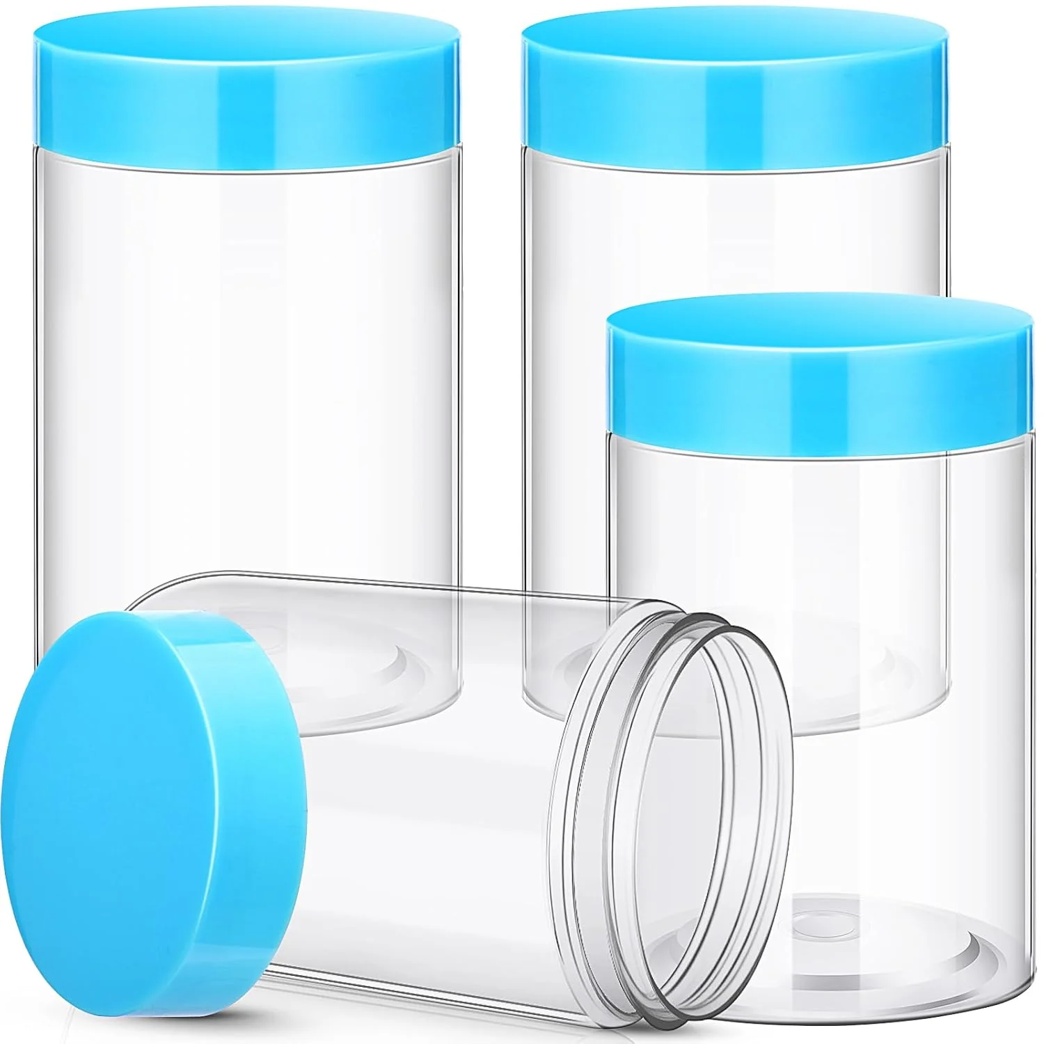Enhanced Patelai 4 Pcs Plastic Jars Wide Mouth with Lids 10 Ounce Blue Relaxed
