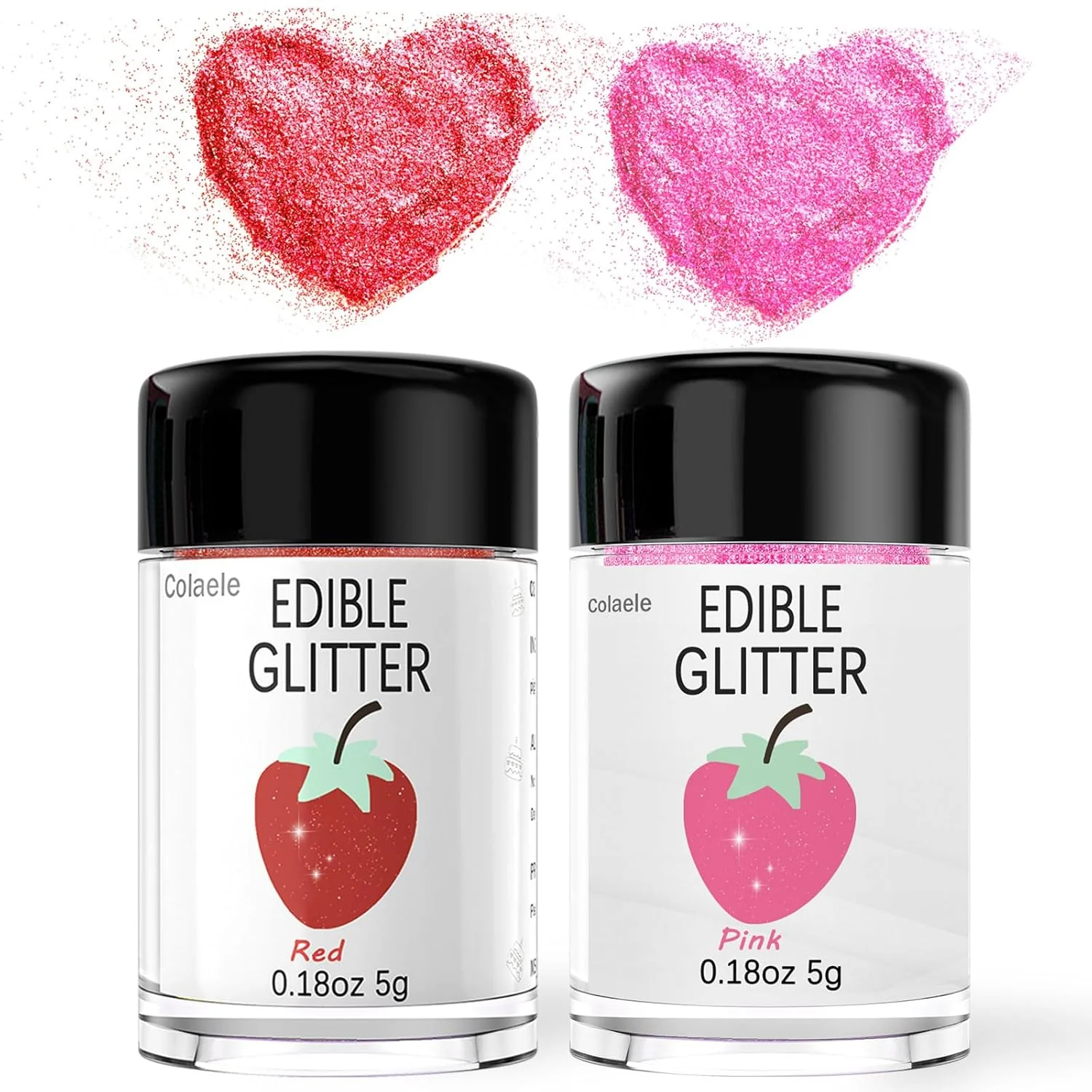 Powerful Red Pink Edible Glitter Glimmer Powder for Cakes Drinks – Valentine’s Colaele 5 grams Food Grade Luster Dust Metallic Food Decorating Sprinkle Disco Advanced