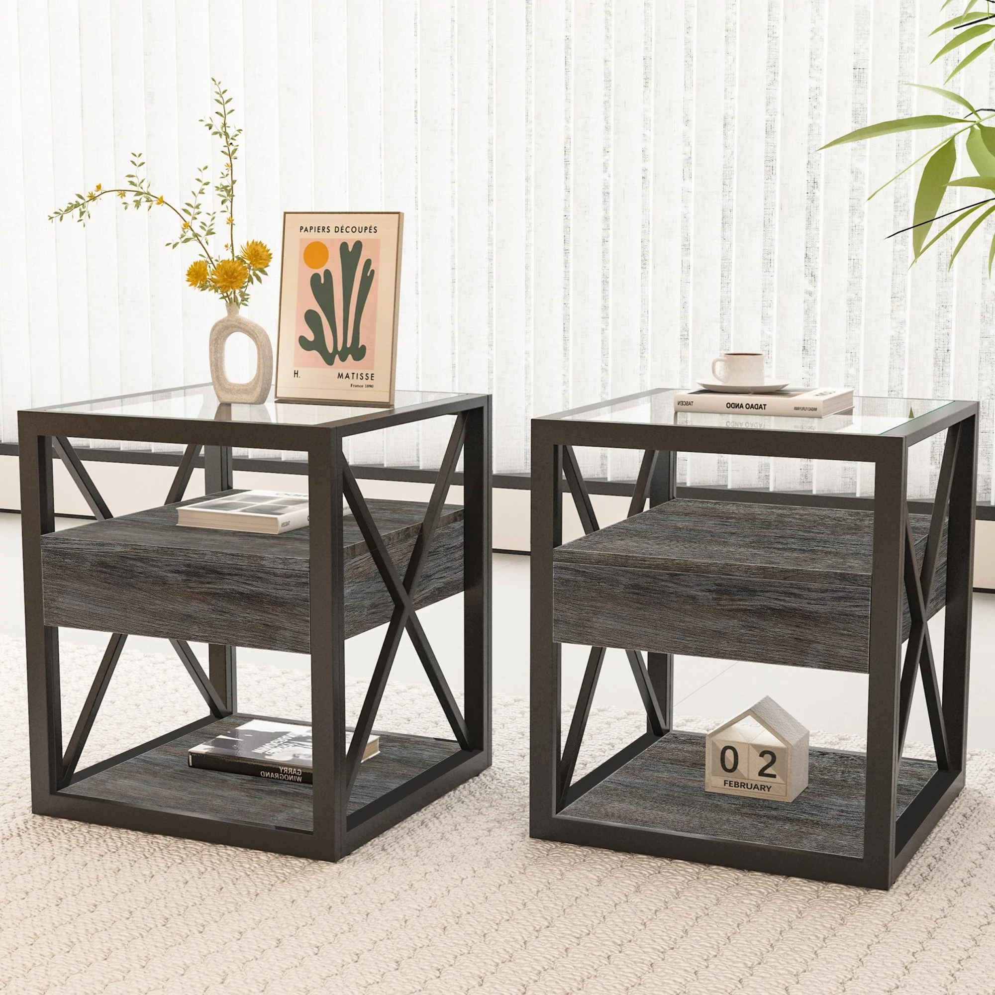 Casual Set of 2 Modern End Tables with Drawer – Nightstands Verified