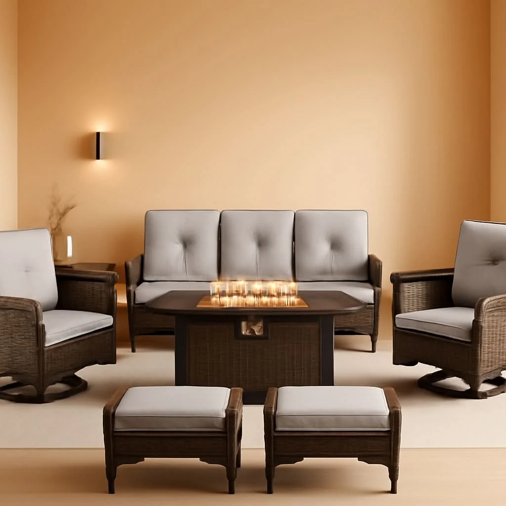 Elite 8 Piece Patio Furniture Set With 50000 BTU Fire Pit World-Class