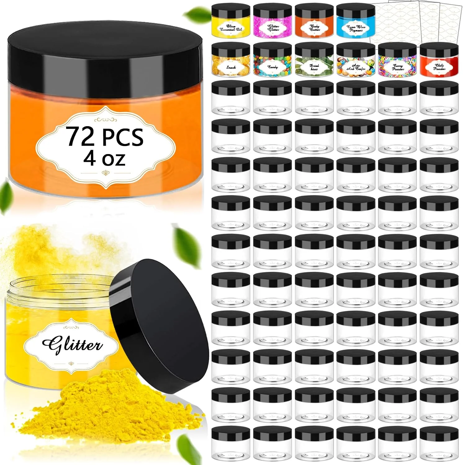 Contemporary PeacePeo Plastic Jars with Lids 4 OZ 72 Pack Clear Slime Containers Empty Refillable Black Screw on Lids Organize Small Items Samples Lotions amp Beauty Products Keep Home Kitchen Neat Traditional