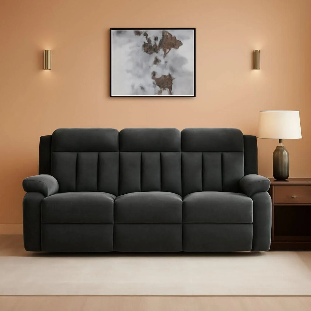 Environmentally Friendly Gray Velvet Upholstery Dual-Sided USB-Charging Reclining Sofa Durable