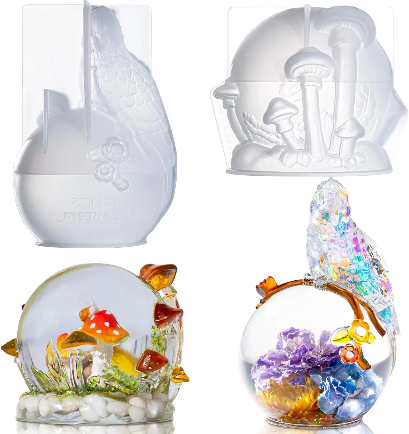 Fine Crafted LET S Resin Crystal Ball Resin Molds Crystal Orb Decorative Statue Silicone Molds with Mushroom Stand and Bird Figurine Specialty