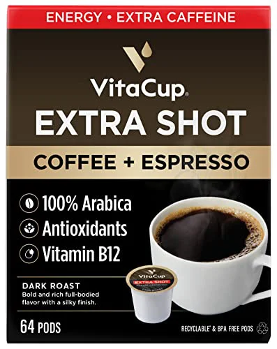 Sustainable Extra Shot High Caffeine Dark Roast Coffee Pods 64 Count User-Friendly