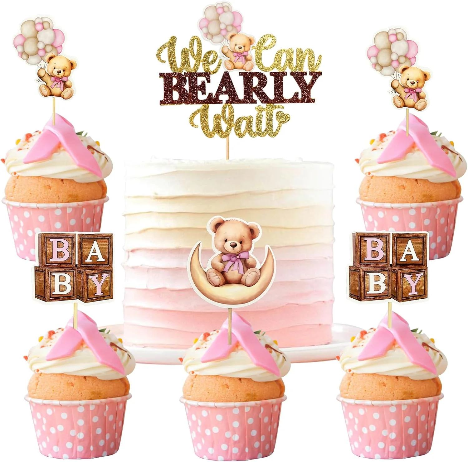 Secure Memovan Bear Baby Shower Cupcake Toppers 25pcs We Can Bearly Wait Cake Cupcake Topper Bear Cake Cupcake Decoration for Baby Girl We Can Bearly Wait Sophisticated