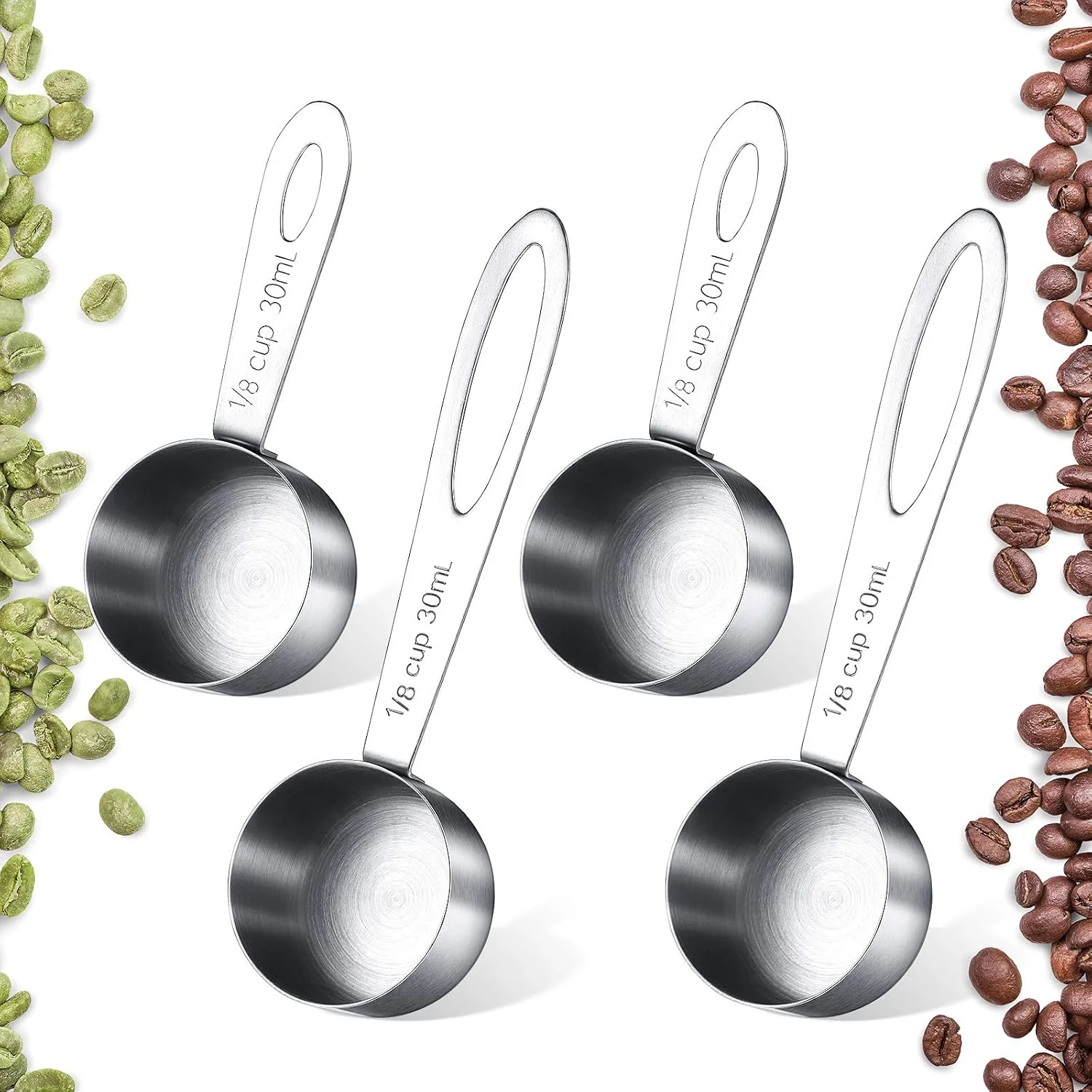 Eco-Friendly Geiserailie 4 Pcs Coffee Scoop 2 Tablespoon Stainless Steel 30 ml 2 Short 2 Long Handles for Tea Sugar Milk Precise 1 8 Cup Measure Durable Metal for Kitchen Coffee Bar Fast