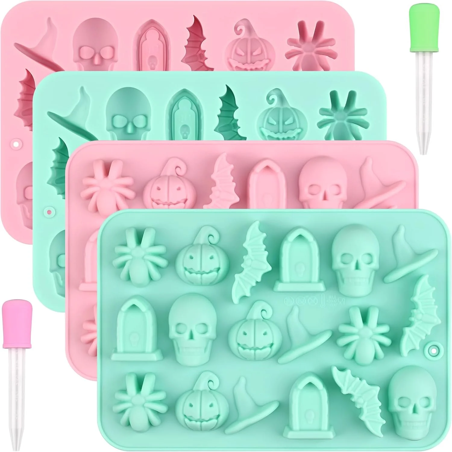 Contemporary Actvty Halloween Chocolate Silicone Mold 4 Packs Candy Gummy Molds of 18 Cavity with Skull Pumpkin Ghost Witch Hat Bat Spider Tombstone Shapes for Verified