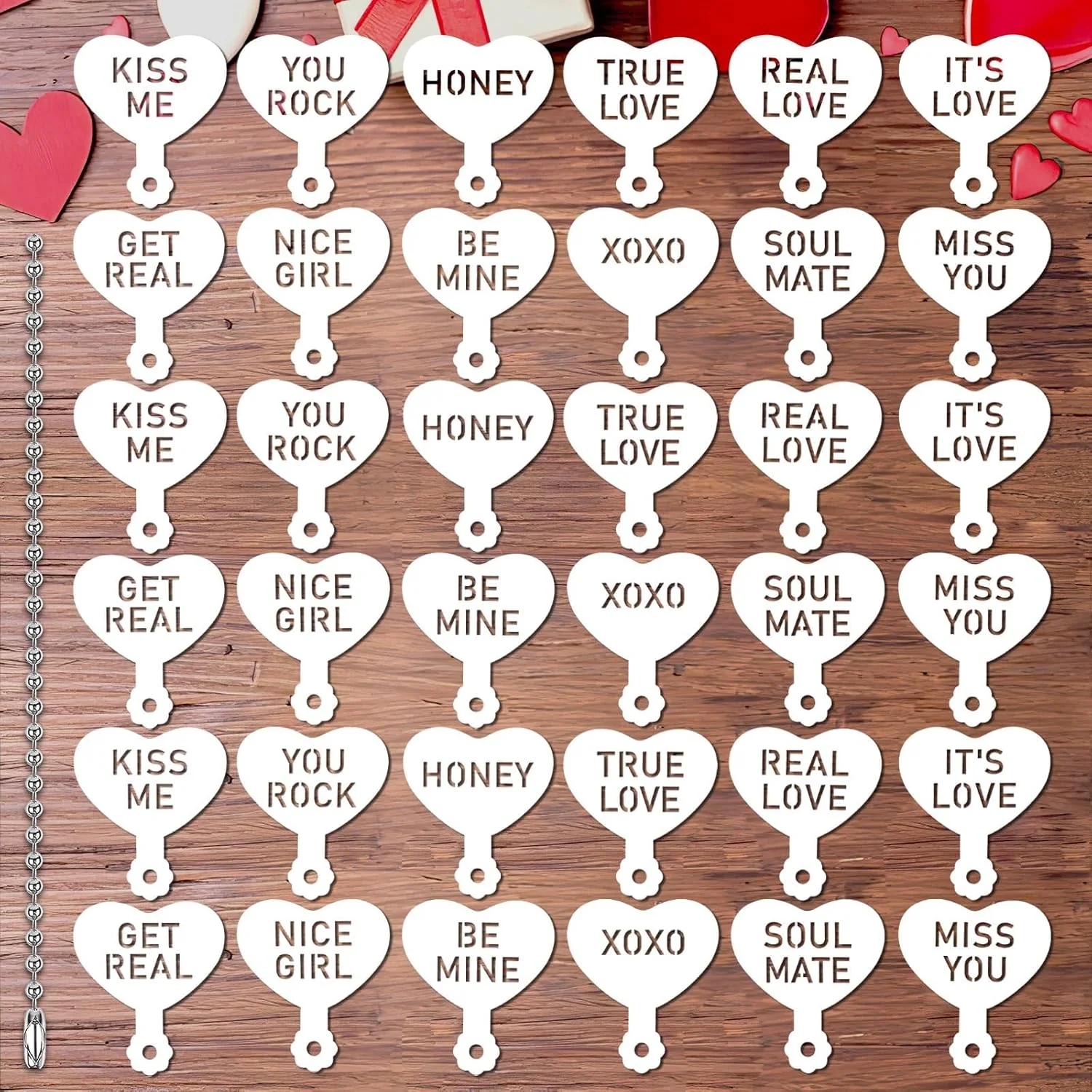 Official Julbear Valentine’s Day Cookie Stencils 36 Pieces Valentine’s Conversation Heart Cookie Coffee Stencils for Cookies Baking Coffee Decoration Breathable