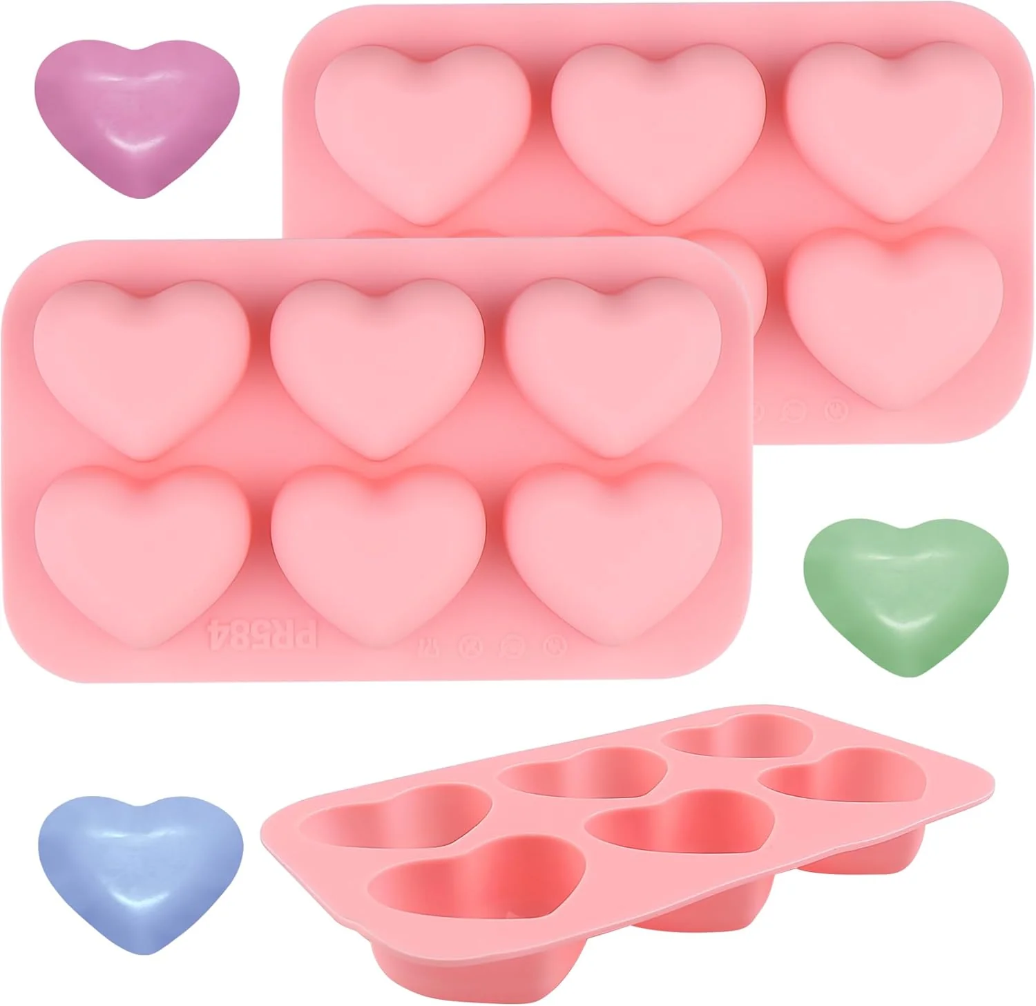 Pure Heart Silicone Molds 3pcs Valentine’s Heart Chocolate Molds for Candy Ice Cube Resin Soap Jelly Medium 1.8inch Solid