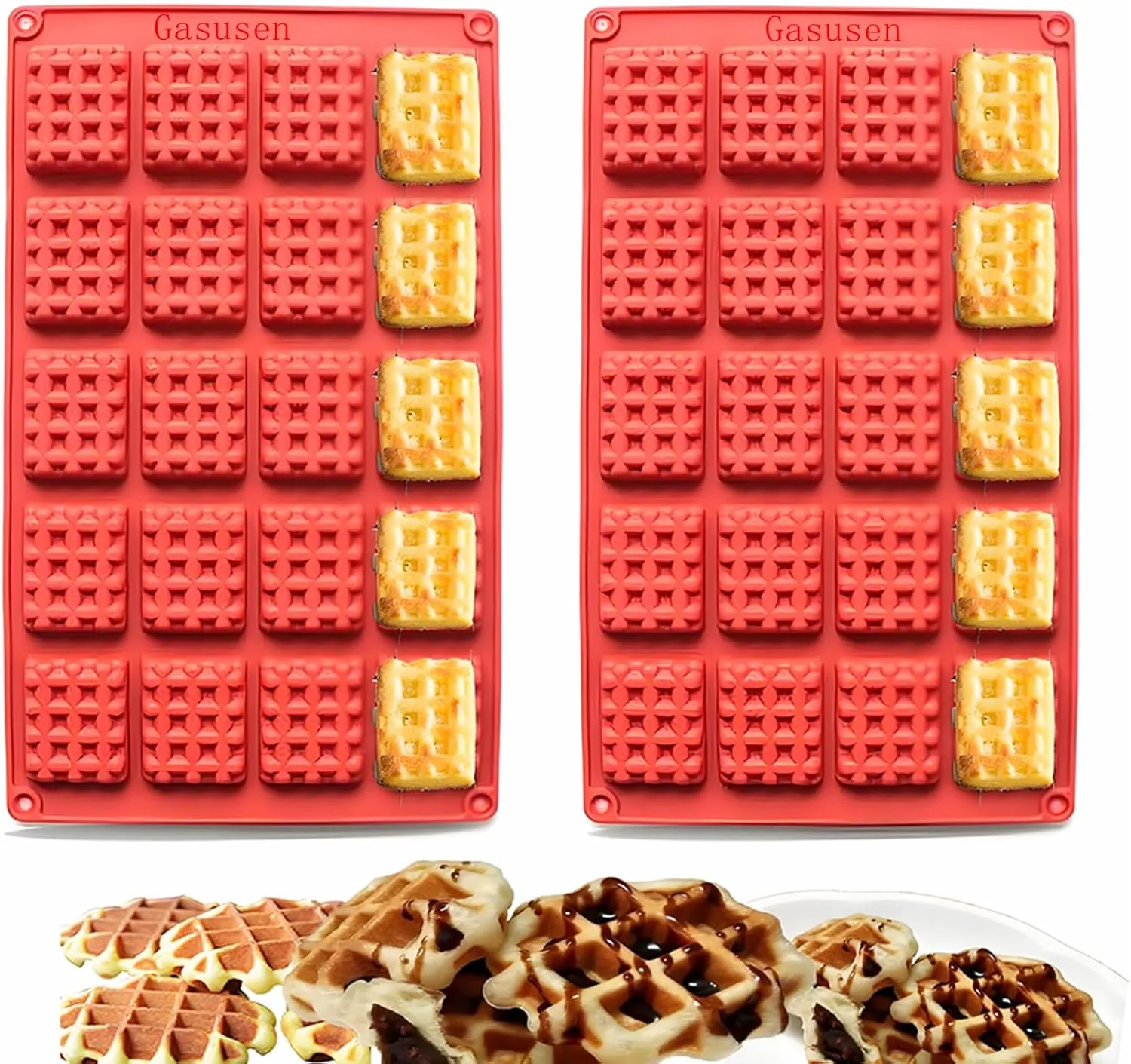 Trendy Silicone Waffle Mold Set 2PCS Set 20 Cavity Mini Silicone Waffle Mold Waffle Making Mold Non-stick Cake Cookie Chocolate Making Mold for Baking Clean