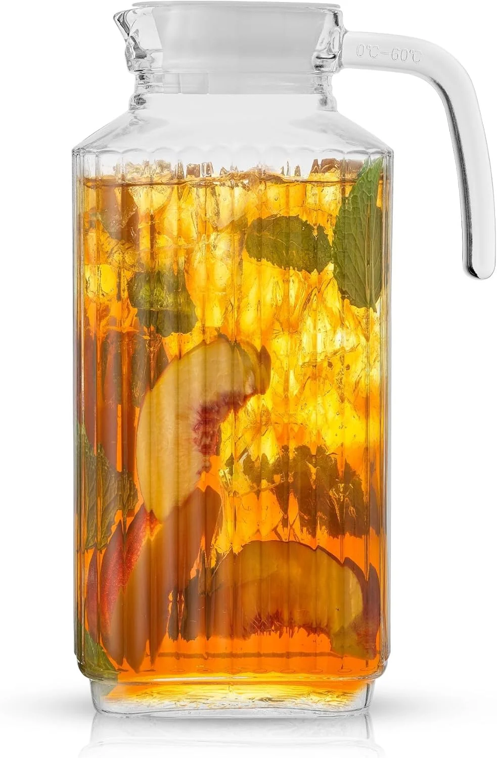 Professional JoyJolt 60oz Glass Pitcher with Lid 2 Lids – Beverage Serveware and Storage Container for Cold Drinks and Liquids. Juice Container Water Jug Modern