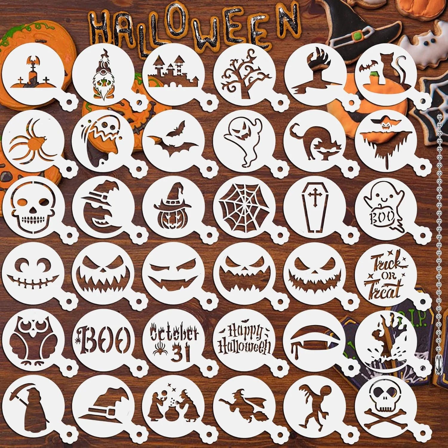Superior Julbear 36 Pieces Reusable Halloween Cake Cookie Stencils Templates Mold Tools for Cookies DIY Holiday Baking Painting Dessert Craft Coffee Decoration Minimalist