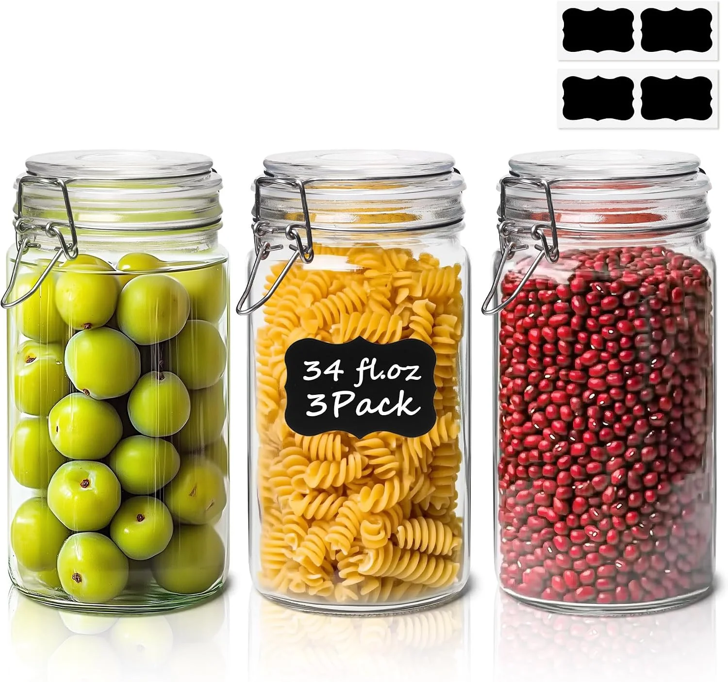 Healthy ComSaf Glass Pantry Jars with Airtight Lids 34 oz 3 Pack Coffee Canisters High-Quality