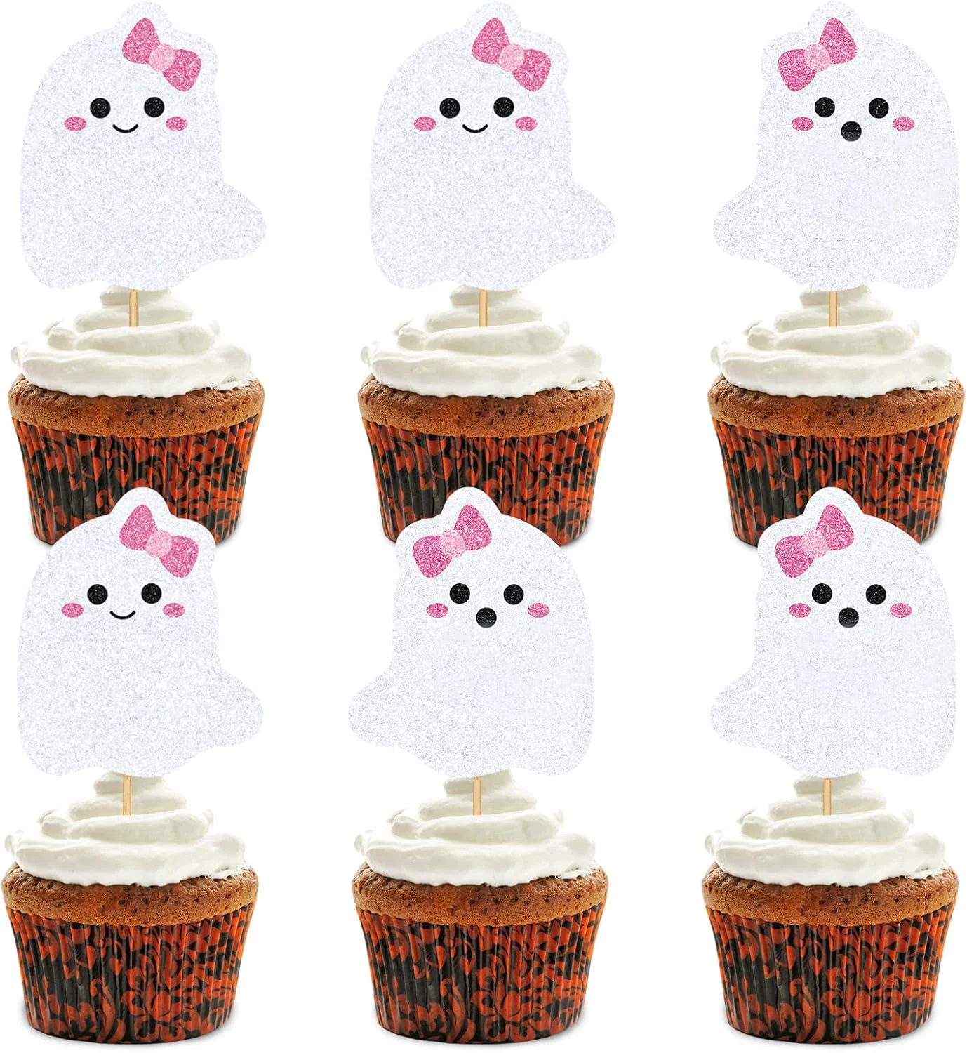 Green Whaline 48Pcs Halloween Cupcake Toppers Pink Bow Ghost Cupcake Picks Cute Ghost Cake Decorations for Halloween Birthday Party Supplies Genuine