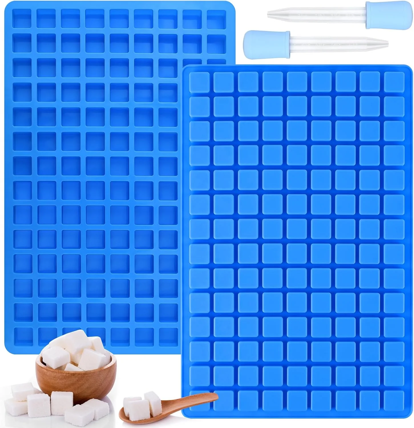 Soft 2 Pack Square Silicone Candy Molds Nonstick 126 Cavity Mini Silicone Molds for Chocolate Hard Candy Gummy Ice Cubes Ganache Blue Reusable
