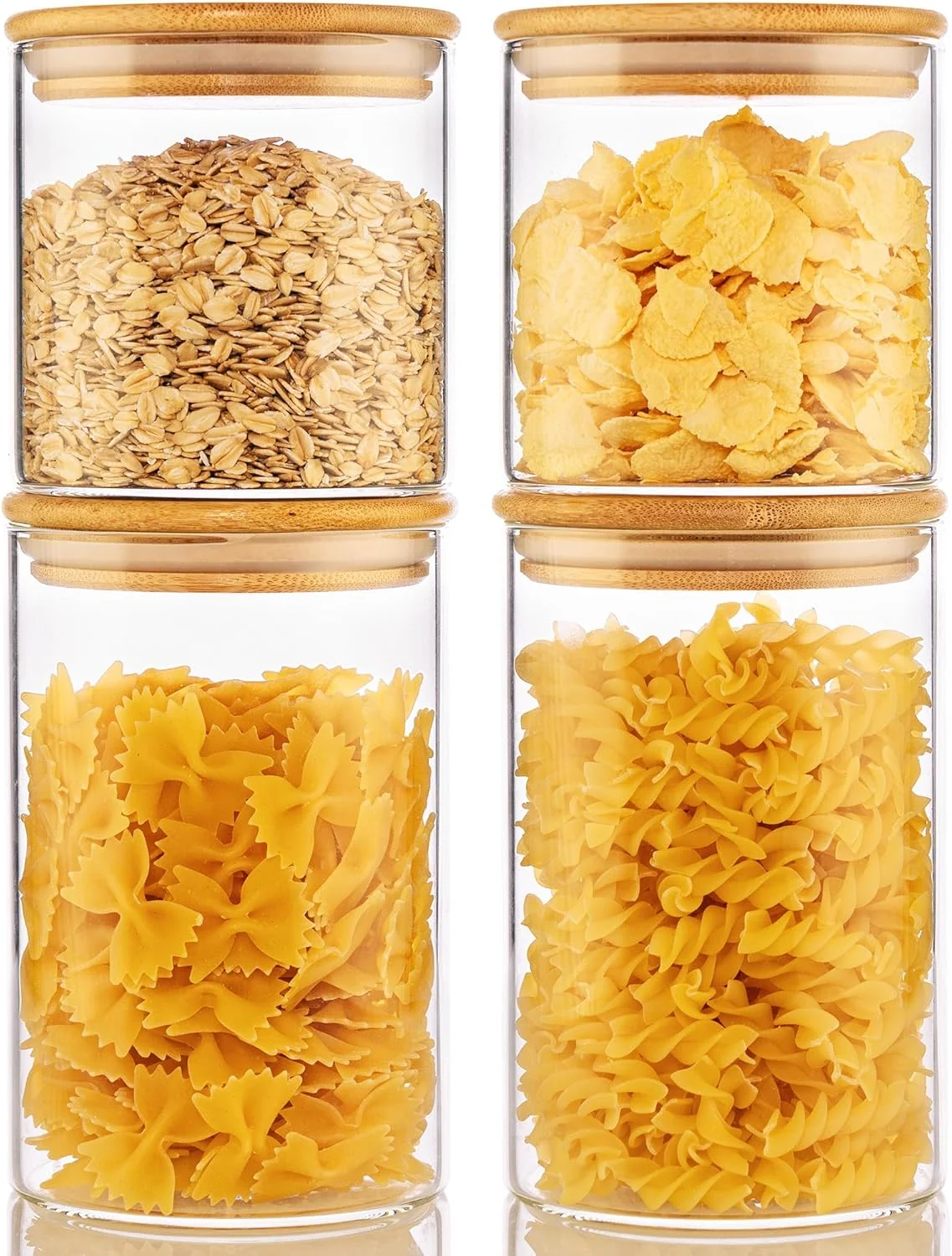 World-Class 32oz 21oz – 4 Pack Glass Jars with Bamboo Lids Glass Pantry Storage Containers with Airtight Lids Solid