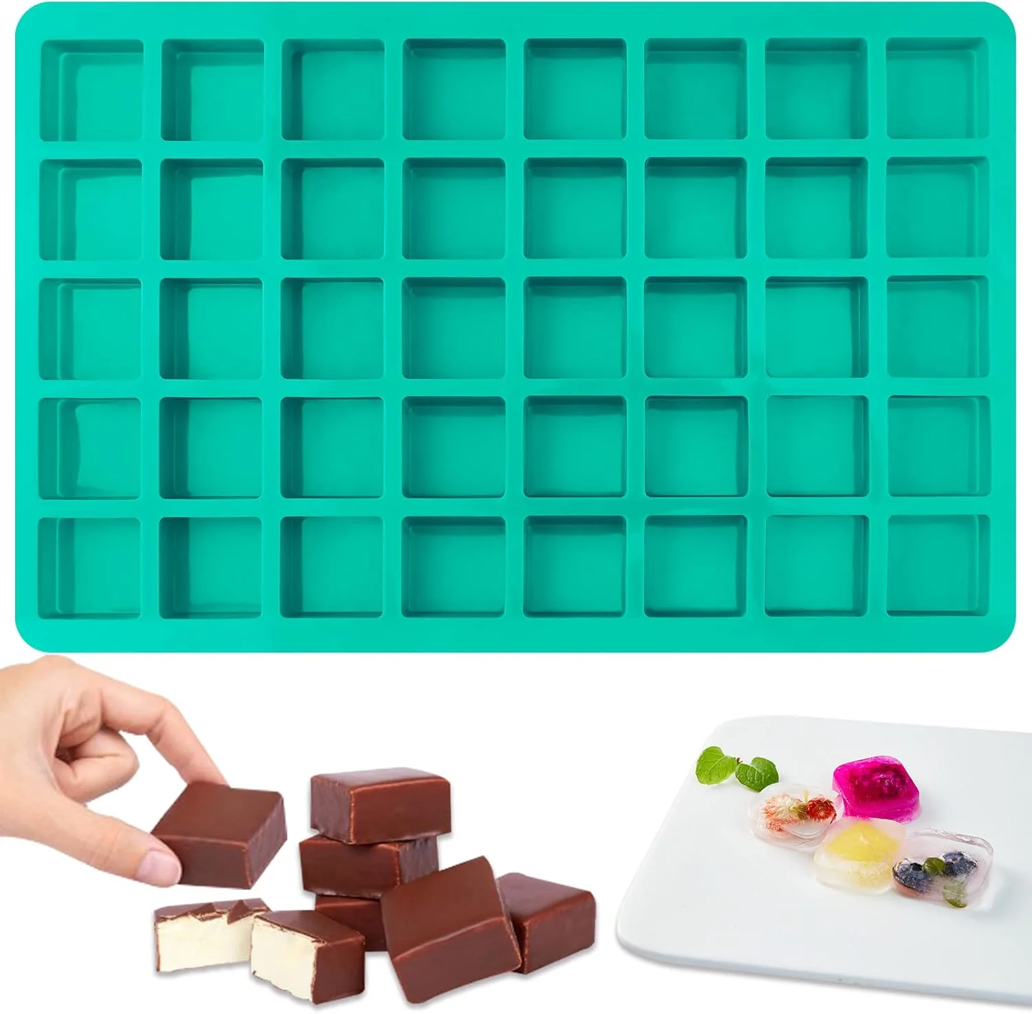 Unique Sakolla Square Chocolate Mold 40 Cavities Silicone Cube Mold for Chocolate Candy Caramel Ice Cubes Ganache Gummy Effective