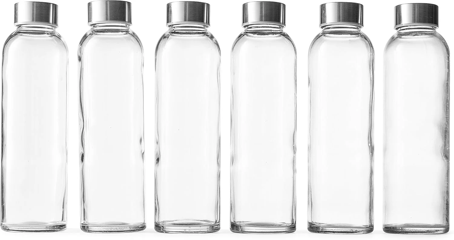 Elegant Epica Clear Glass Bottles with Lids 18oz Resuable Glass Water Bottles for Juicing with Stainless Steel Cap to store Milk Smoothie etc Fine
