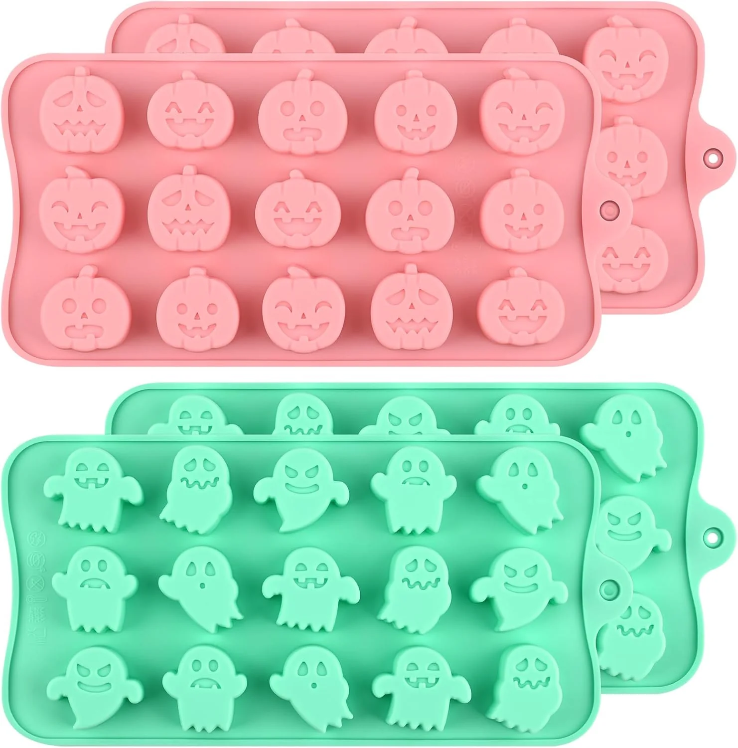 Secure Actvty Halloween Candy Mold Silicone Chocolate Molds 4 Packs Pumpkin Molds and Ghost Molds for Making Chocolate Jelly Gummy Snack Wax Melt Excellent