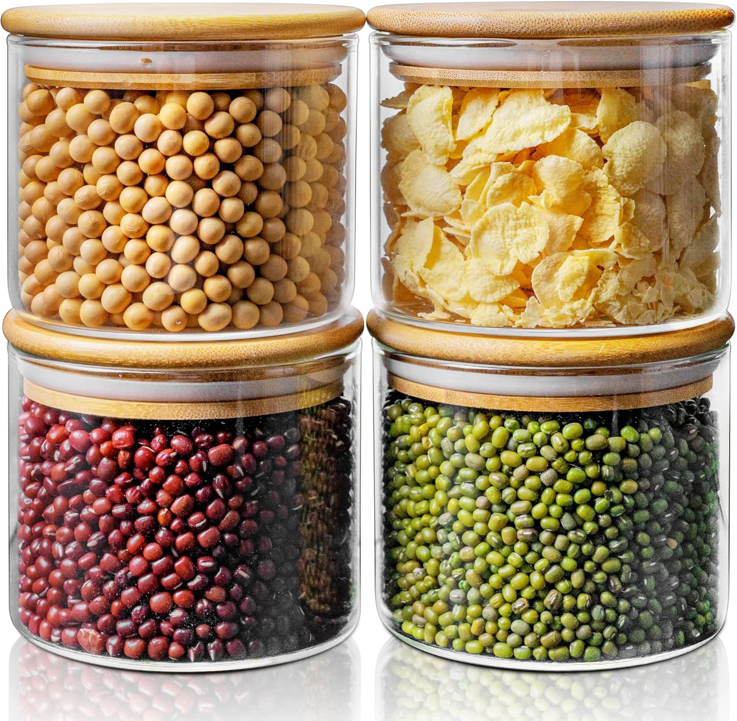 High-Grade 17oz – 4 Pack Glass Jars with Bamboo Lids Glass Food Storage Containers with Airtight Lids Air Tight Pantry Storage Containers for Coffee Sugar Consistent