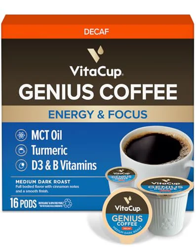 Excellent Decaf Genius Keto Medium Roast Coffee Pods 16 Count Artisan