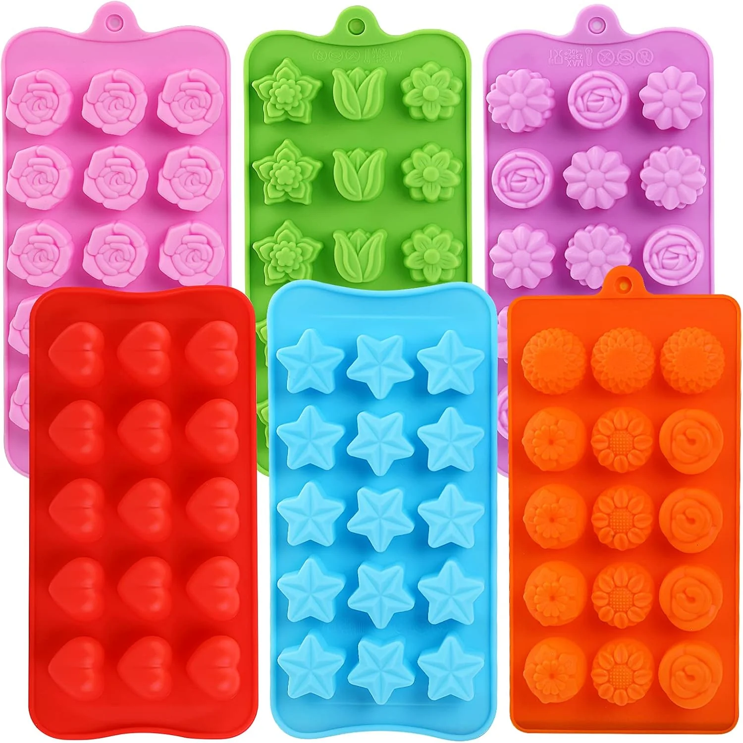 Fashionable Flower Silicone Chocolate Molds Set – 6Pc 15 Cavity Powerful