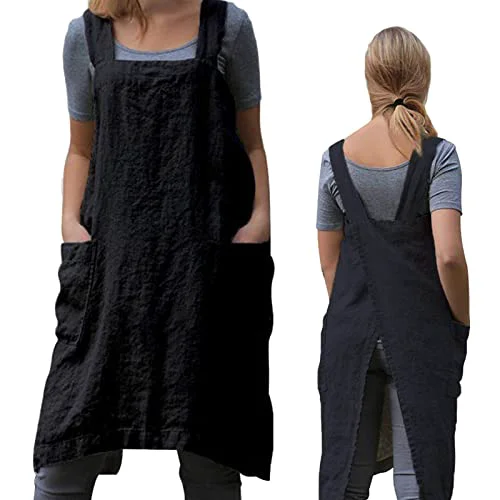 Efficient Pinafore Cross Back Apron for Women with Pockets Versatile
