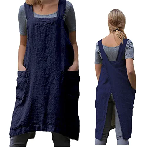 Sustainable Pinafore Cross Back Apron for Women with Pockets Fine
