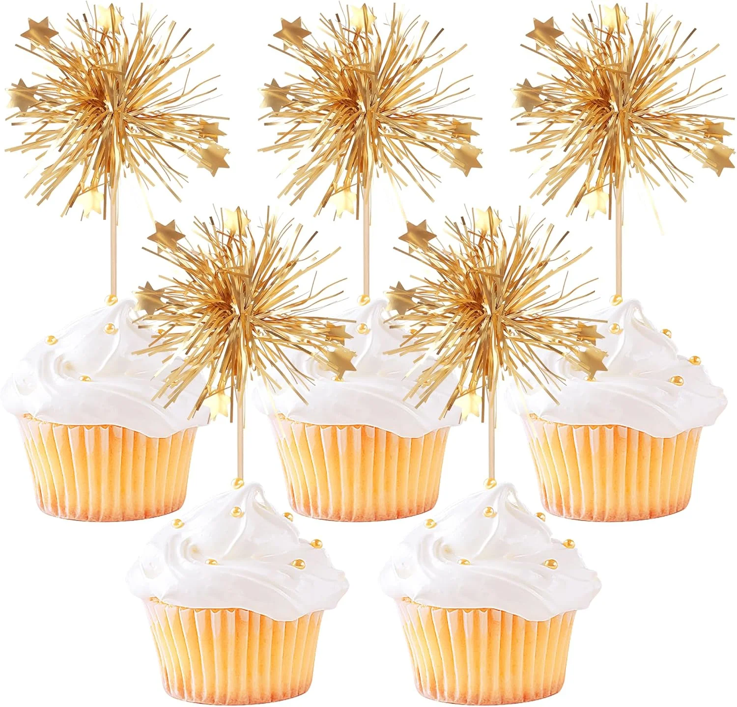 Reusable 30pc Gold Foil Cupcake Toppers – Party Cake Decorations Crafted