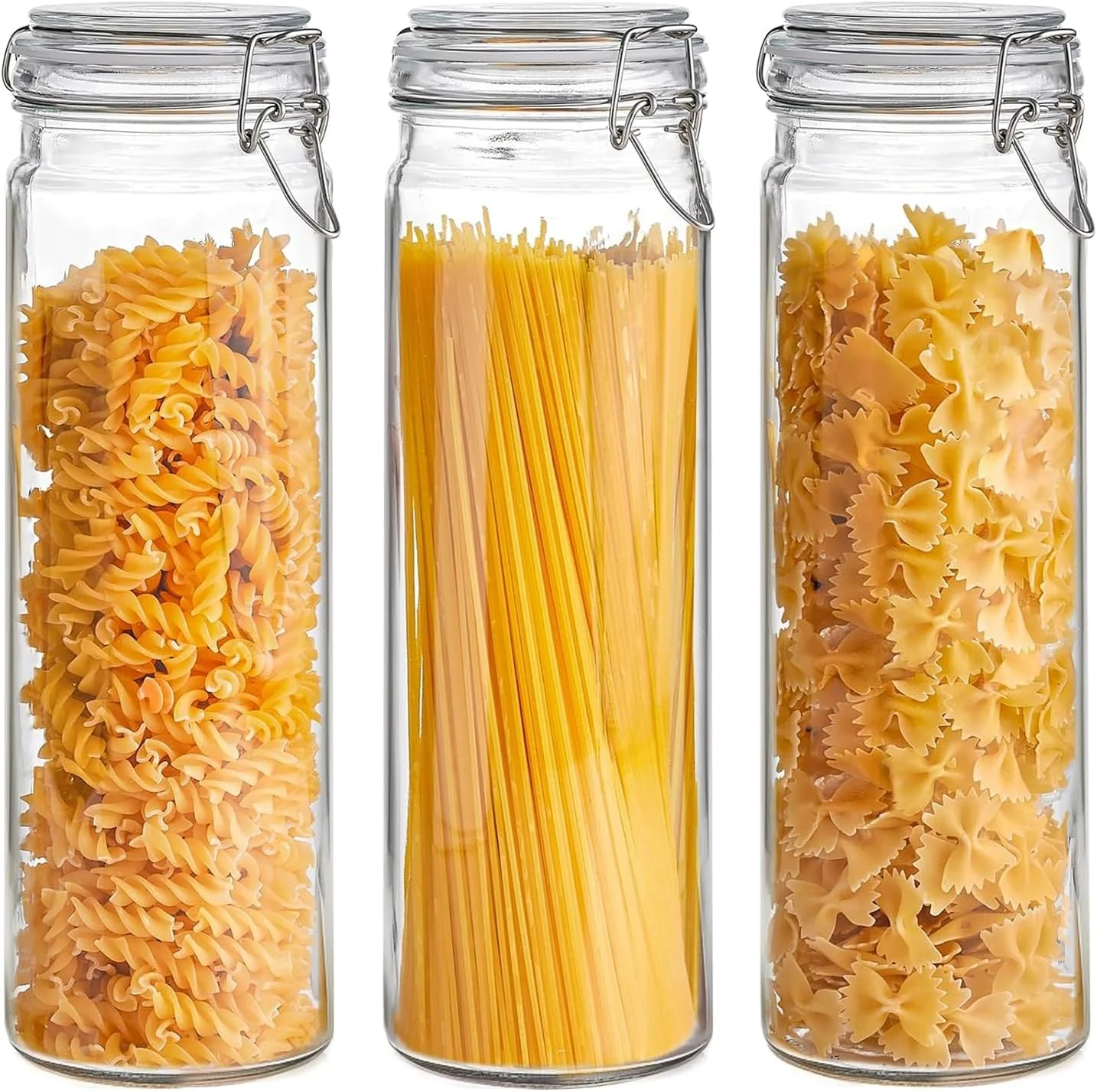 Comfortable ComSaf Tall Glass Pasta Containers with Airtight Lids 68 oz 3 Pack Canister Advanced