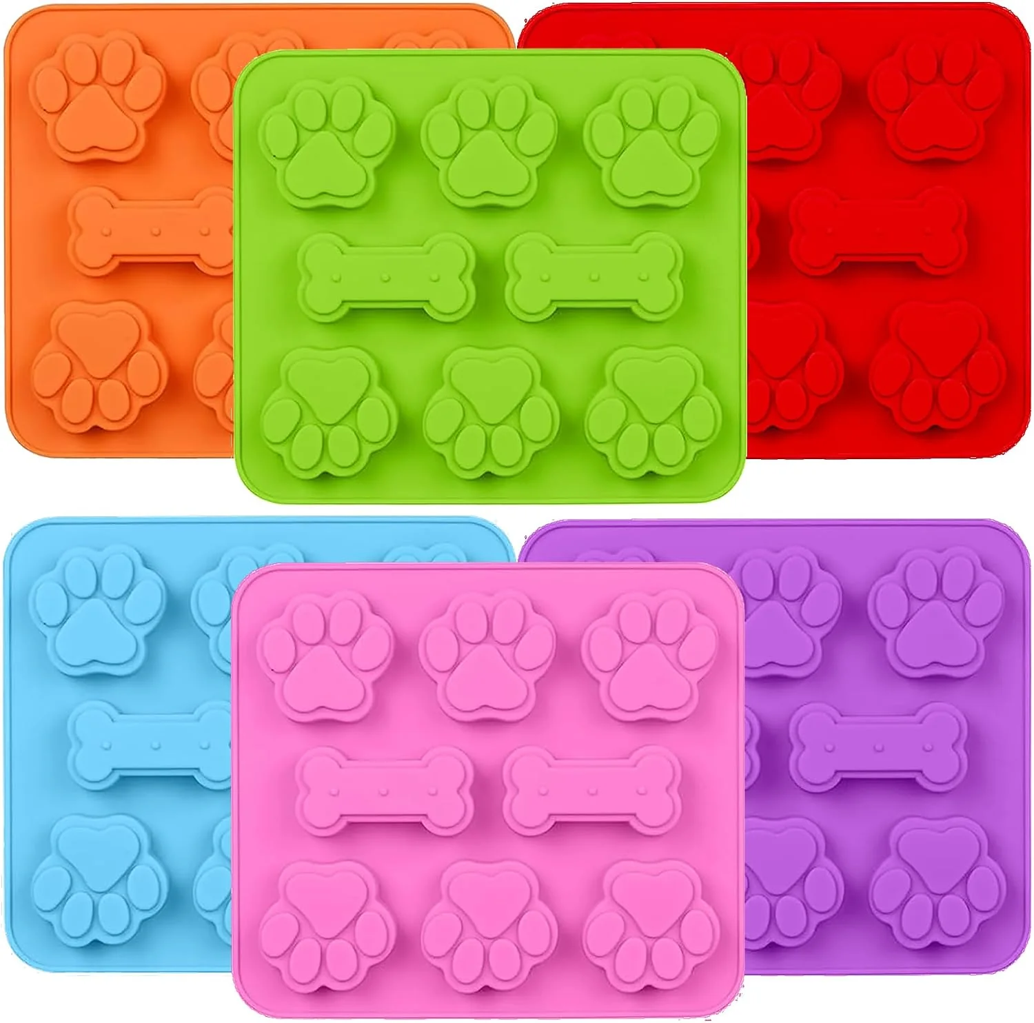 High-Grade 2 in 1 Puppy Dog Paw and Bone Silicone Molds SAGOOITS Non-Stick Food Grade Silicone Molds for Chocolate Candy Jelly Ice Cube Dog （Set of 6 PCS Secure