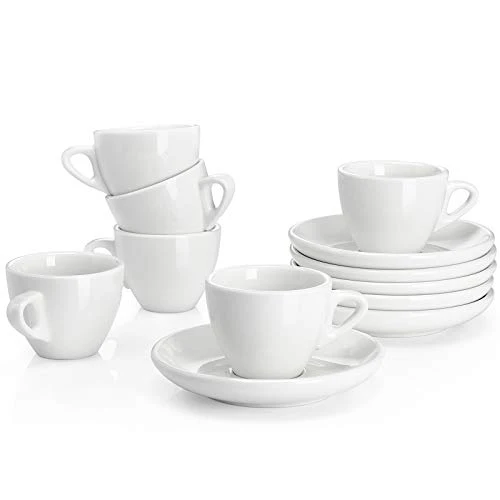 Reusable 2 Ounce Espresso Cups with Saucers 6 Count Original