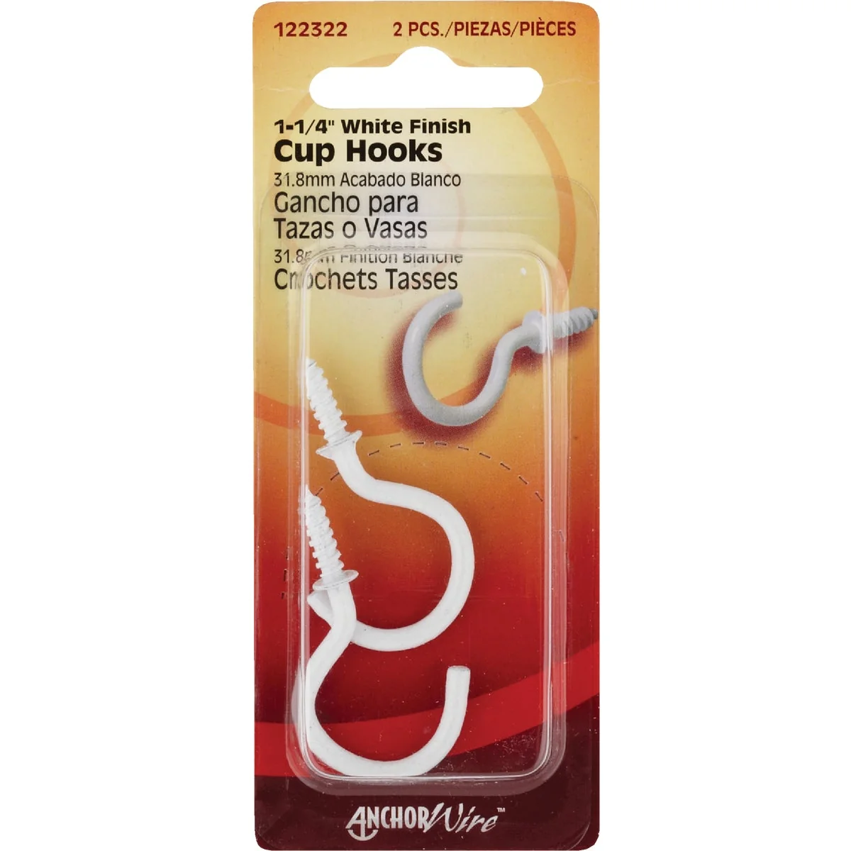 Trusted Hillman Anchor Wire 1-1 4 In. White Large Cup Hook 2 Count Traditional