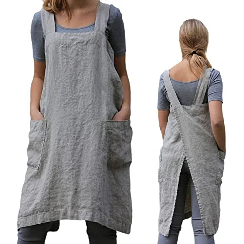 Traditional Pinafore Cross Back Apron for Women with Pockets Professional