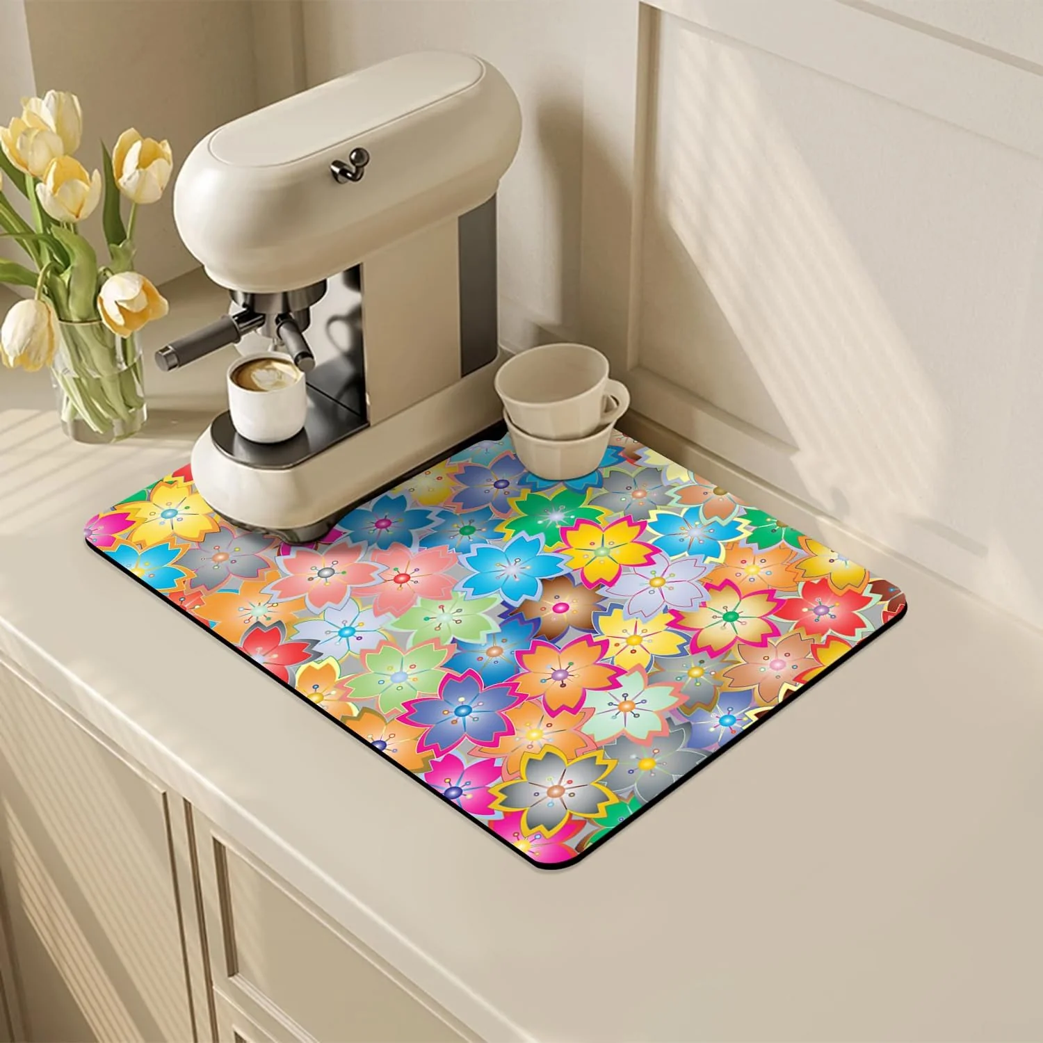 Consistent Coffee Mat for Kitchen Counter – Hide Stain Absorbent Dish Drying Mat Rubber Coffee Bar Mats Drying Pads Accessories Fit Under Tea Pot Cafe Maker Practical