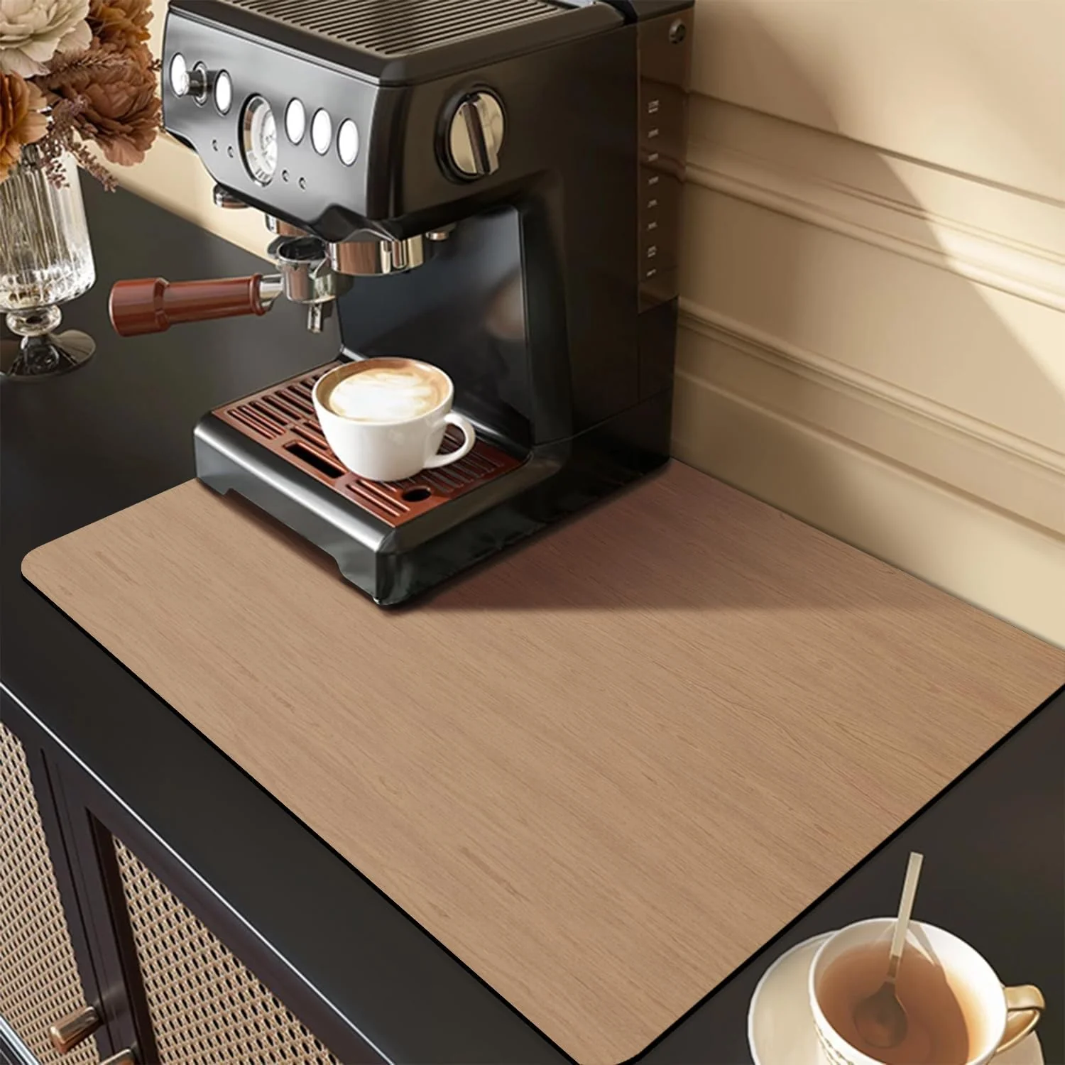 Selected Coffee Mat Coffee Bar Mat – Absorbent Rubber Backed Coffee Pot Cup Holder Quick Drying Mats Fit Under Coffee Maker Espresso Machine Coffee Bar Accessories Kitchen Counter Dish Drying Mat 23 x15 Wood Trendy