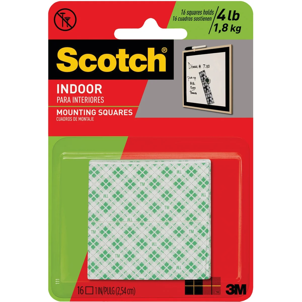 Dependable 3M Scotch 1 In. x 1 In. Permanent Indoor Mounting Squares 16-Pack Original